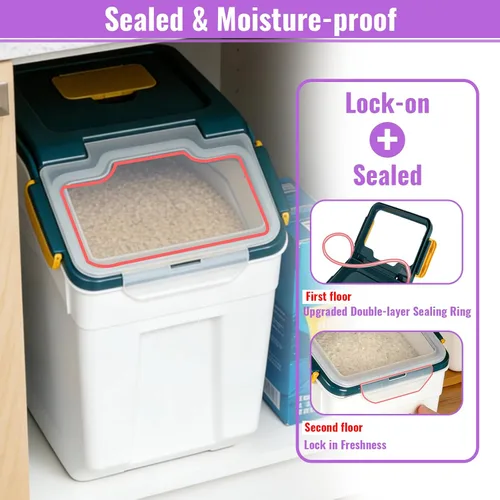 Miniatura 4 de Contenedor de arroz de 25 libras de harina a granel para almacenamiento de azúcar, contenedor de plástico para cereales secos con cuchara y taza