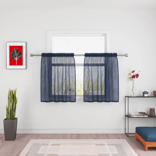 Miniatura 100 de UPOPO Paneles de Cortina Beige Pequeños Cortinas Transparentes de Gasa de 16 Pulgadas de Largo Cortinas de Cocina de Voile con Textura de Lino