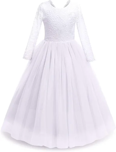 Miniatura 4 de Iwemek - Vestido largo y ampón con encaje floral de estilo clásico, para bodas, bailes, primeras comuniones y concursos de belleza