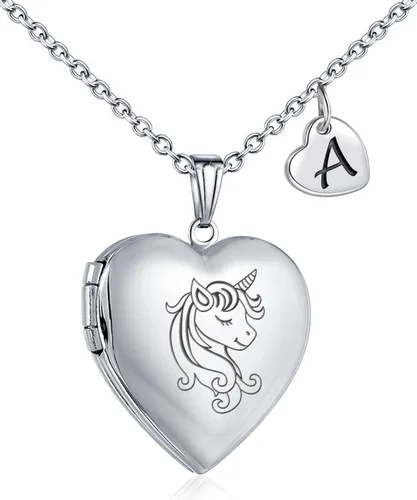 YOUFENG Regalos de unicornios para niñas, collar con medallón de corazón que sostiene imágenes, medallón esmaltado, regalos para mujeres