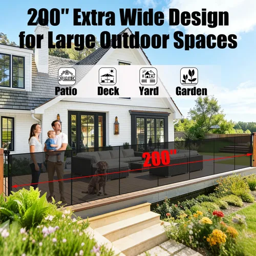 Miniatura 4 de Puertas retráctiles para bebés de 200" extra anchas para gran apertura, puerta retráctil extra alta de 41" para perros, puertas para mascotas, Negro