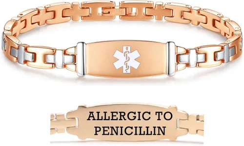 Miniatura 119 de LinnaLove Lady Medical Alert - Pulseras médicas de acero inoxidable para mujer, 7.5 pulgadas