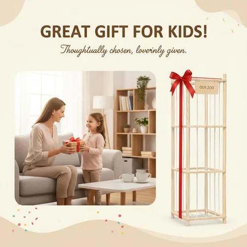 Miniatura 7 de Almacenamiento de animales de peluche, soporte de madera para juguetes de zoológico para habitaciones de niños, organizador de juguetes de ahorro