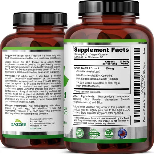Miniatura 8 de Zazzee Extracto de té verde de extrafuerte 20:1, 6000 mg de fuerza, 50% EGCG, 98% polifenoles y 80% catequinas, 90 cápsulas veganas, suministro de 3