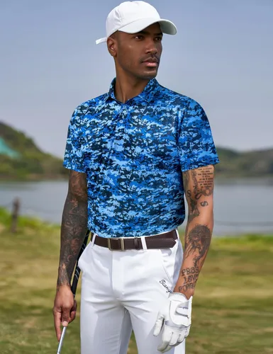 Miniatura 3 de TAPULCO Camisetas tipo polo de secado rápido para hombre, diseño de camuflaje, atléticas, ligeras, transpirables, casuales, para golf