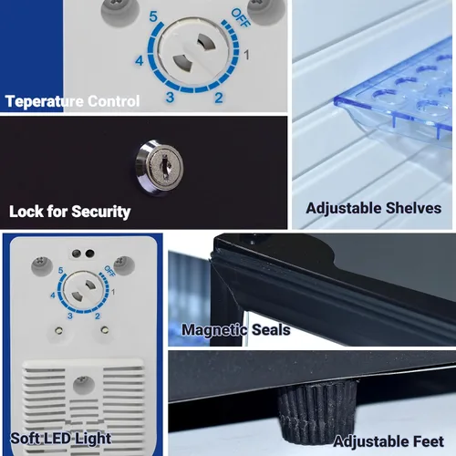 Miniatura 5 de Mini refrigerador con cerradura de 1.0 pies cúbicos, refrigerador pequeño de 110 V 12 V, puerta reversible, silencioso, sin ruido para dormitorio