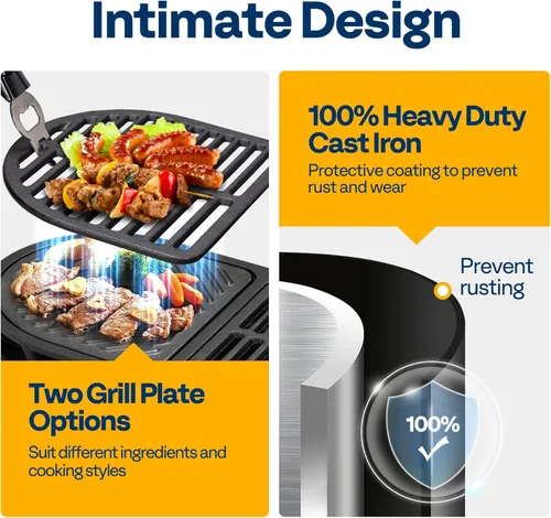 Miniatura 3 de VIVOHOME Parrilla ovalada de hierro fundido con rejillas intercambiables y plancha, 2 puertas de horno para control de calor, incluye guantes, póker