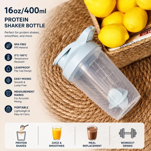 Miniatura 3 de ChezMax Shaker Bottle for Protein Powder (BPA free),PP5 Leakproof Mixer Cup with Built-In Mixing Blade, Portable Workout Shaker for Protein, Negro