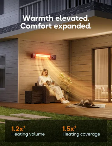 Miniatura 2 de Calentador de patio para uso en exteriores, calentadores eléctricos de 34 pulgadas, 1500 W, calentador infrarrojo de montaje en pared, calefacción