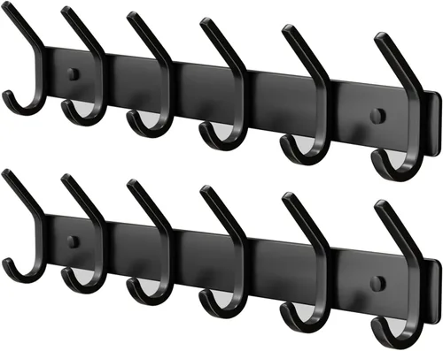 Miniatura 9 de GWAAZXGZ Perchero para colgar en la pared, 15 pulgadas, de metal negro mate, organizador de 6 ganchos para montar en la pared, moderno