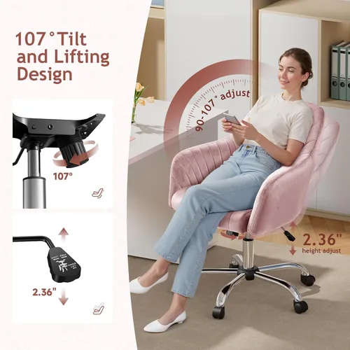Miniatura 5 de Warmiehomy Silla de escritorio, silla de oficina de terciopelo para oficina en casa, cómoda silla de tocador, bonita silla de maquillaje para niña
