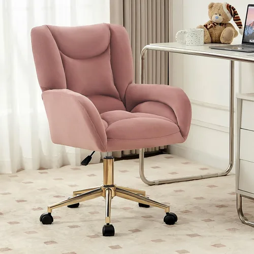 Miniatura 13 de FOXHUNTER Silla de tocador con respaldo ergonómico y ruedas, silla giratoria de 360°, silla de oficina en casa de altura ajustable para sala de Negro