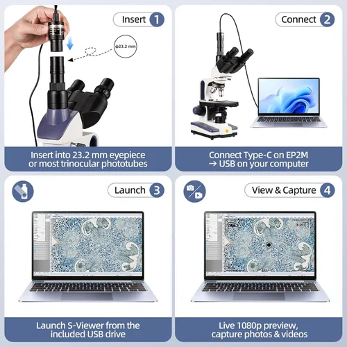 Miniatura 6 de SWIFT Microscopio compuesto trinocular SW350T, aumento 40X-2500X, cabeza de Siedentopf, grado de investigación, etapa mecánica de dos capas, cámara