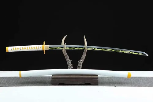 Miniatura 5 de Demon Slayer - Espada Tanjiro Katana de acero 1065, espiga completa, hecha a mano, Katana japonesa real, 41 pulgadas
