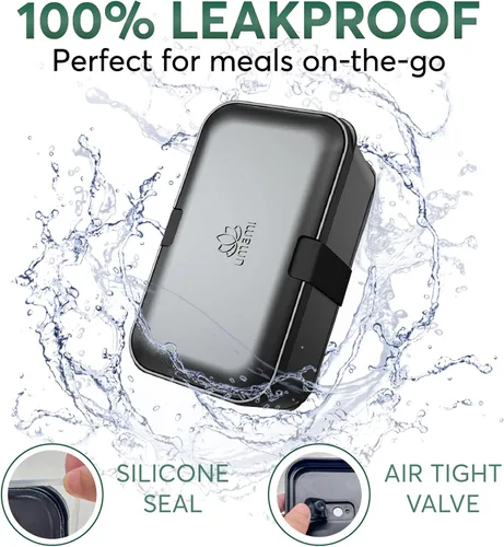 Miniatura 2 de Umami Cajas de almuerzo con 4 utensilios, tarro de salsa, Caja bento apilable que ahorra espacio para adultos, 100% a prueba de fugas, contenedores