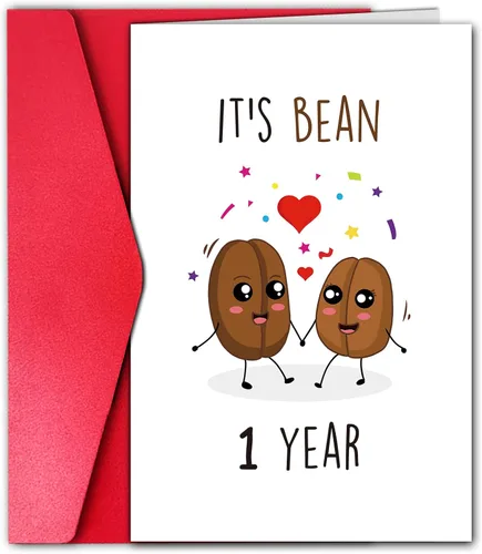 GYYsweetus Tarjeta de aniversario de 1 año para novio, divertido regalo de aniversario de un año para novia, tarjeta de aniversario de primera boda