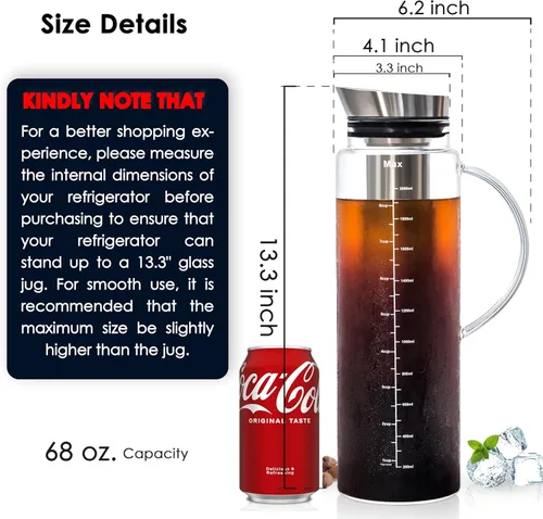 Miniatura 2 de Aquach Cafetera de café frío y té helado de 68 onzas – Tapa hermética para frescura hasta 2 semanas, apta para lavavajillas