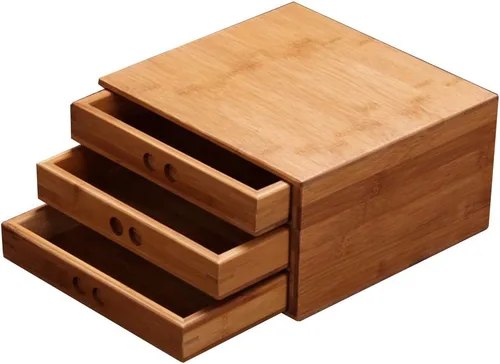 Caja de bambú para pastel de té Puerh con cajón, organizador de almacenamiento de té Pu Erh para amantes del té Pu Erh para soporte y almacenamiento