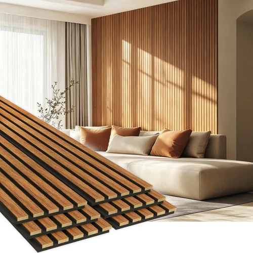 Miniatura 14 de EVERECO Paquete de 6 paneles acústicos de pared con listones de madera de 92.5 x 7.87 pulgadas, paneles de pared 3D absorbentes de sonido