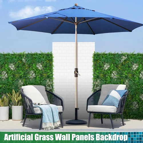 Miniatura 4 de Paneles de pared de césped de 20 x 20 pulgadas, 16 piezas de fondo de vegetación artificial con hojas resistentes a los rayos UV, decoración