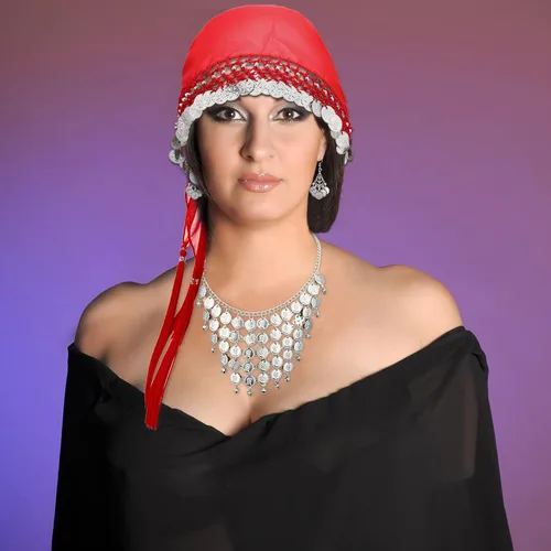 Miniatura 6 de Kigeli Disfraz gitano de 4 piezas para mujer, accesorios de adivinos, para Halloween, danza del vientre, bufanda de cadera, bufanda de cabeza gitana