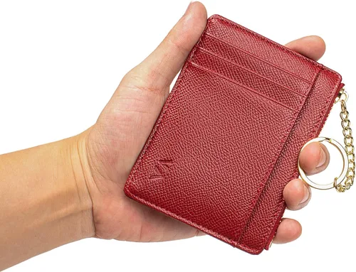 Miniatura 103 de Tarjetero delgado con bloqueo RFID, billetera de bolsillo pequeño, con cremallera Keychian para monedero, monedero y tarjetero para mujeres y hombres