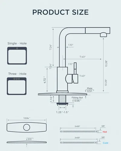Miniatura 6 de FORIOUS Grifo de cocina negro con rociador desplegable, grifo clásico de acero inoxidable de una sola manija con salida extraíble para fregadero