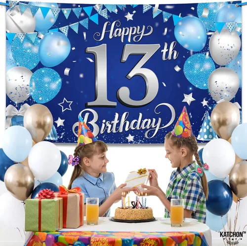 Miniatura 2 de KatchOn, Cartel de feliz cumpleaños número 13, negro y dorado, extragrande, 72 x 44 pulgadas, telón de fondo de feliz cumpleaños, pancarta de feliz