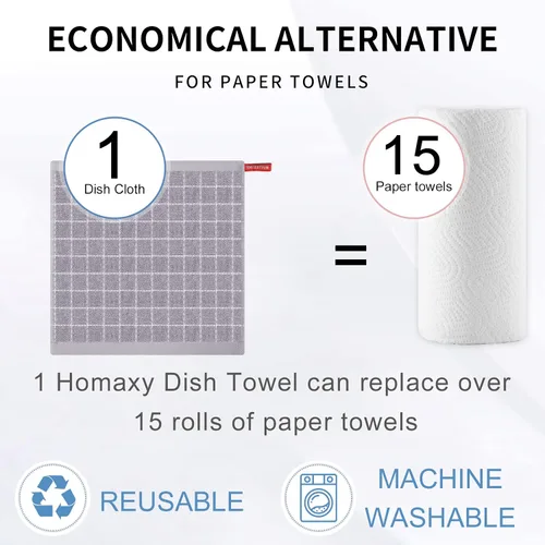 Miniatura 7 de Homaxy - Paquete de 6 paños de cocina de tela de toalla, 100 % algodón, ultrasuaves y absorbentes, trapos perfectos para la cocina, secar y lavar