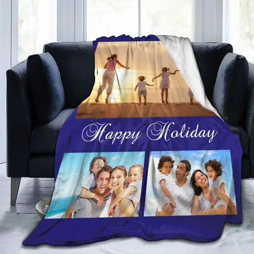 Miniatura 16 de HooSo Manta Personalizada para Cama con Fotos y Texto, Mantas Personalizadas con Collage de Fotos para Regalo de Cumpleaños Familiar y Boda, Collage