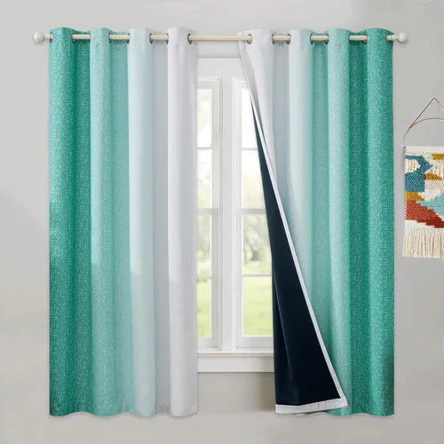 Miniatura 11 de Cortinas Ombre 100% Opacas de 63 Pulgadas de Largo 2 Paneles para Dormitorio Azul Blanco Patrón Degradado Oscurecimiento de Habitación Aislamiento