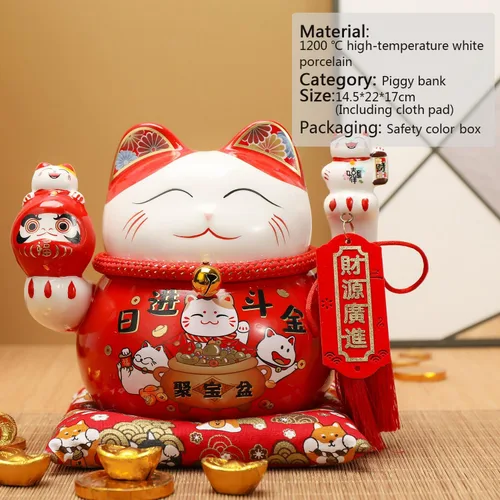 Miniatura 3 de Estatua de la suerte, figuras de gato de cerámica china, estatua de la suerte, alcancía, dinero japonés, fortuna, gato, decoración de regalo