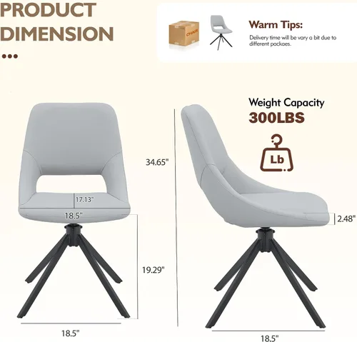 Miniatura 2 de Silla decorativa sin brazos, silla de tocador sin ruedas, juego de 2 sillas de comedor Retorno automático inteligente de 180°, respaldo
