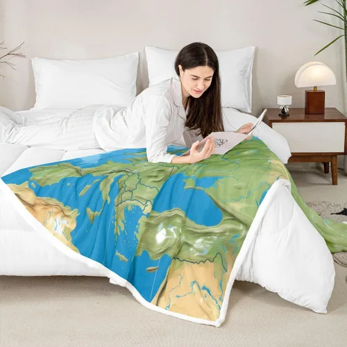 Miniatura 7 de Feelyou Manta Sherpa con mapa del mundo, de Europa continental, manta de vellón oceánico náutico y mar, manta de felpa geográfica mullida para sofá