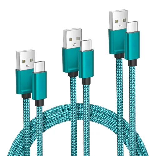 Miniatura 14 de Cable de carga USB tipo C, paquete de 3, (1.5/3.3/6.6 pies), de nailon, para Samsung Galaxy Fold Note 9, 8, S10, S9, S8, S10E, 10, 10E, Plus, S20