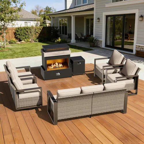 Miniatura 24 de Sofá de Mimbre Metálico para Patio de 75", Sofá Sillón de Ratán para Exteriores de 3 Asientos para Todo Tipo de Clima con Cojines Premium y Beige