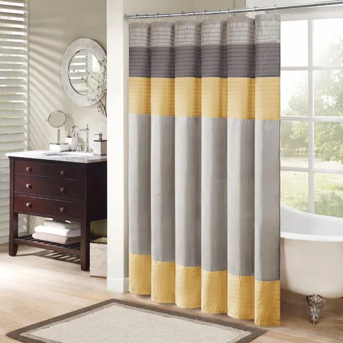 Miniatura 9 de Madison Park Amherst Cortina de Ducha para Baño de Seda Sintética con Rayas Pieced Moderna Cortina de Baño de Microfibra, 72x72 Pulgadas, Azul