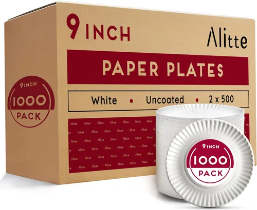 Miniatura 9 de Alitte Platos de papel desechables de 9 pulgadas - 300 unidades - Paquete al por mayor de platos de papel sin recubrimiento para uso diario