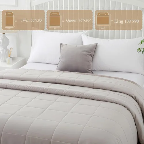 Miniatura 9 de COMFLIVE Manta de tamaño King para cama, manta alternativa de plumón con ribete satinado, manta ligera para todas las estaciones – Invierno verano