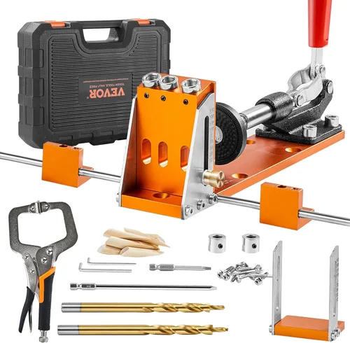 VEVOR Kit de plantilla de agujero de bolsillo, 34 piezas de sistema de plantilla de agujero de bolsillo con abrazadera en C de 11 pulgadas, Naranja