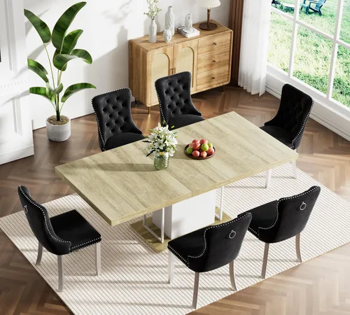 Miniatura 76 de Juego de mesa de comedor extensible marrón de 63 a 78.74 pulgadas para 4, juego de mesa de comedor de 5 piezas con 4 sillas, mesa de cocina