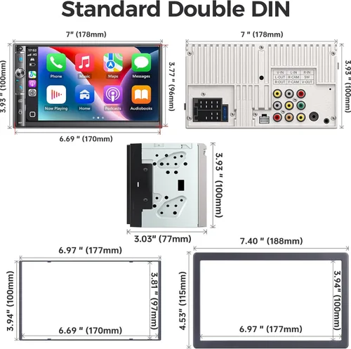 Miniatura 7 de Estéreo de auto doble DIN con pantalla táctil HD de 7 pulgadas, Apple Carplay inalámbrico y Android Auto, Bluetooth, 240W, SWC, salida de subwoofer