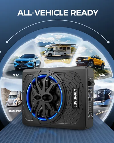 Miniatura 7 de Subwoofer para automóvil de 1200 W de 10 pulgadas, subwoofer delgado y paquete de amplificador, entrada de nivel alto/bajo, subwoofer de audio
