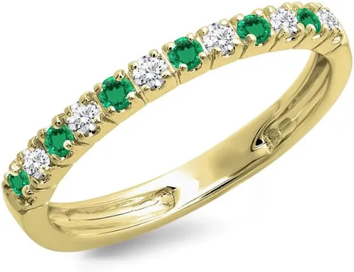 Miniatura 8 de Alianza de boda de media eternidad con esmeralda verde alternativa y diamante blanco para mujer, anillo de boda de esmeralda verde con acabado