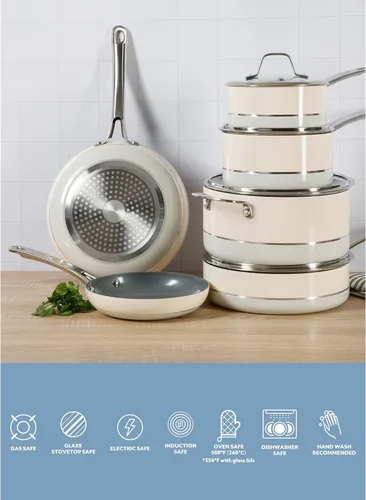 Miniatura 4 de Sur La Table Essentials de Cocina Viva La Cantina - Juego de ollas y sartenes de cerámica antiadherente de titanio, 10 piezas, libres de PFA, Dos