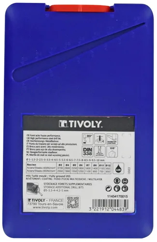Miniatura 2 de TIVOLY - Juego de 19 brocas metálicas FURIUS de alto rendimiento HSS Ø1 a 0.394 in en incrementos de 0.020 in - Perforación rápida en acero