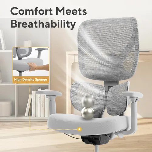 Miniatura 8 de Nouhaus Ergo Morph Silla de oficina ergonómica, sillas de oficina de malla con respaldo alto con soporte lumbar dinámico de doble zona, respaldo Gris