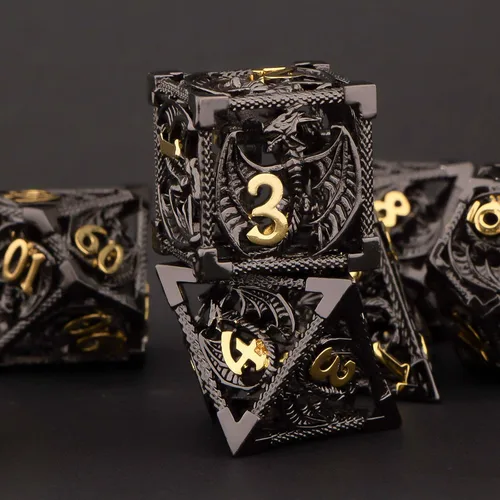 Miniatura 7 de KERWELLSI Juego de dados huecos D&D con caja de regalo, 7 dados de metal poliédrico D y D para juegos de rol, dados de dragón de mazmorra D20 D12