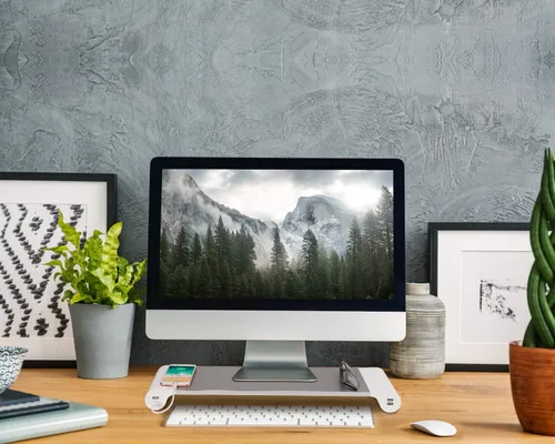 Miniatura 3 de PG - Soporte elevador de monitor plateado con puertos de carga USB de 4 puertos, práctico organizador de teclado, organizador de escritorio
