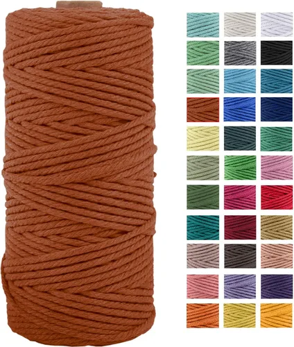 Cuerda de macramé gruesa de algodón natural de 0.118 in x 109 yardas, cuerda de algodón trenzado de 4 hebras para macramé suave, color natural, Rojo